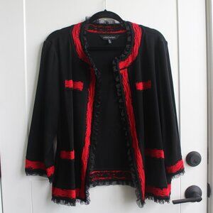 Ming Wang Black with red ribbon trim knit blazer size XL